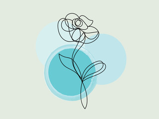 Elegant Single Line Flower Drawing with Abstract Blue Watercolor Background