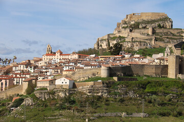 Obraz premium Panoramic view of Morella, the walled city located on a hill-top in the province of Castellon