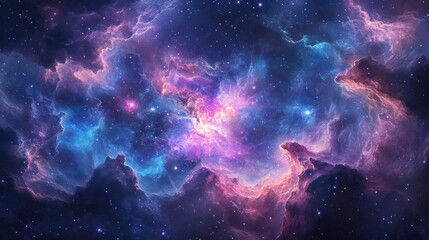 Vibrant Cosmic Nebula Purple, Blue, and Pink Hues Illuminate Celestial Landscape