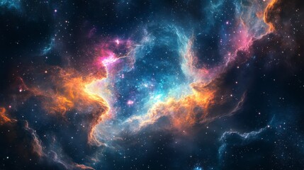 Vibrant Cosmic Nebula with Swirling Gas Clouds and Stars
