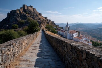 Fototapeta premium Stone Path Leading to Castle and Village
