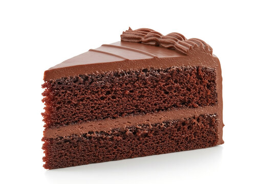 Chocolate or devils cake slice isolated on white background