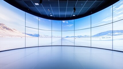 Curved Screen Displaying a Snowy Landscape
