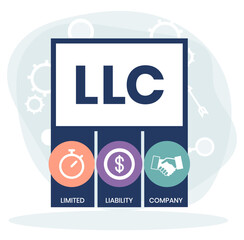 LLC - Limited liability company acronym. business concept background. vector illustration concept with keywords and icons. lettering illustration with icons for web banner, flyer, landing page