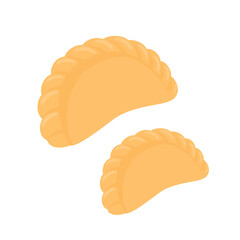 Traditional fried dumpling with braided crust on white background, hand pie shape perfect for Asian snack packaging, culinary branding, or food product template