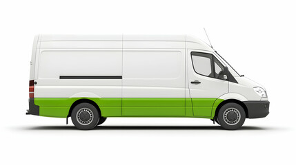 Naklejka premium White Delivery Van with Green Accents on a Plain Background