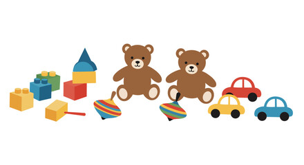 Obraz premium Diverse array of toys arranged thoughtfully on a light backdrop, isolated objects
