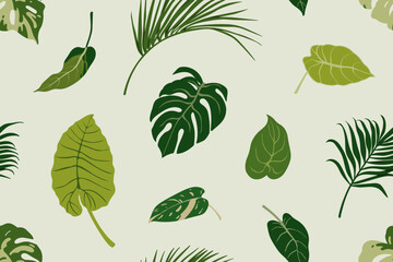 Green tropical leaf pattern. Seamless foliage background design. Exotic plant leaves, greenery, endless repeating print, texture for wrapping, wallpaper, fabric and textile. Flat vector illustration © Good Studio