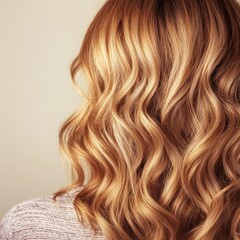Fototapeta premium Hair with soft waves and highlights against a neutral background.