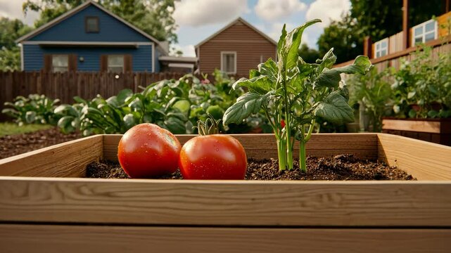 Sustainable Agriculture Planting Fresh Tomatoes and Greens for Organic Vegetables in Garden to Support Zero Hunger Goals