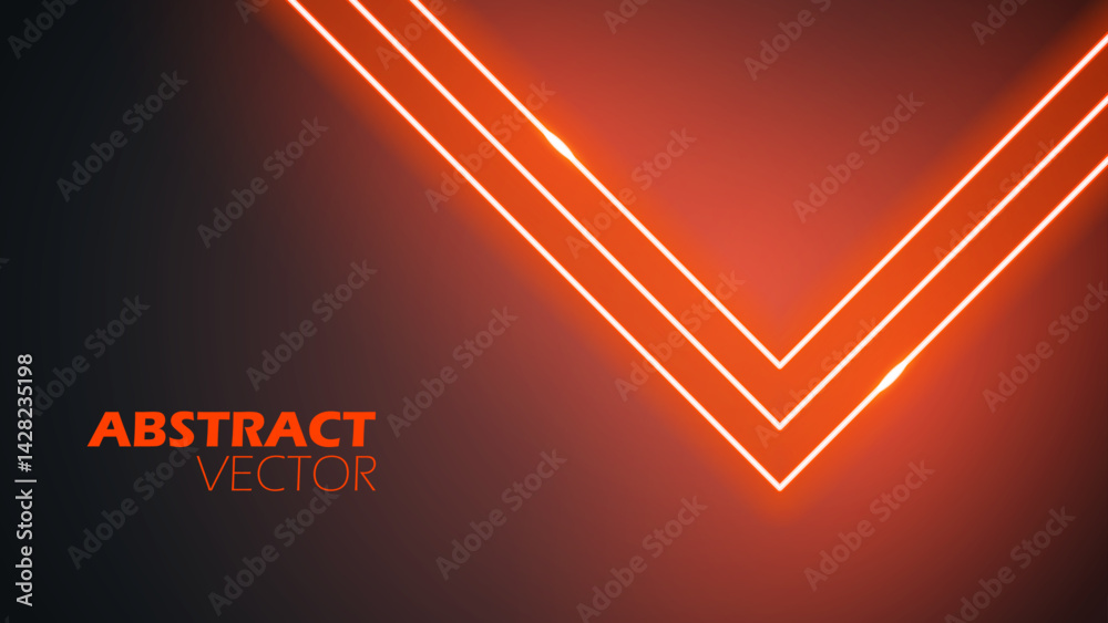 Aufkleber futuristic abstract background. neon glowing red arrow pointer on black background. glowing light si