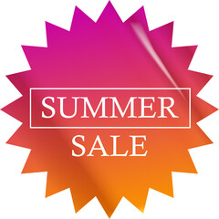 Summer sale round pink gradient sticker isolated on white. Price sticker, sale sticker, price tag, retro label, sale or discount sticker, promotional badge set, shopping label png. Summer sale poster