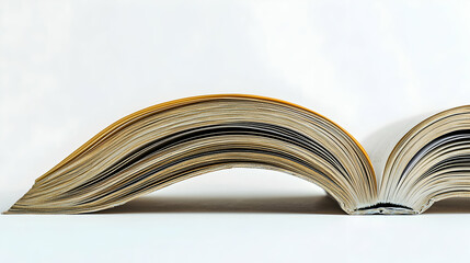 Open book on a white surface showcasing its pages and spine detail