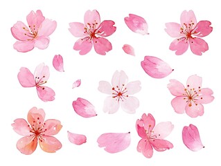 Seamless pattern of pink cherry blossoms on white background