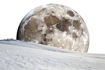 Giant Moon Over Snowy Landscape