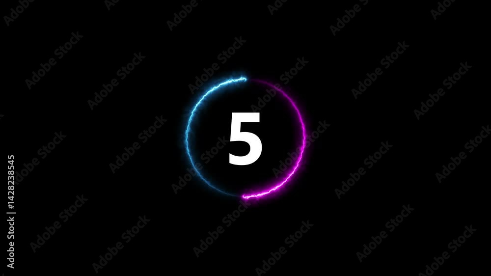 Wall mural 10 second countdown timer animation with neon number text glowing from 10 to 1 with interesting circ