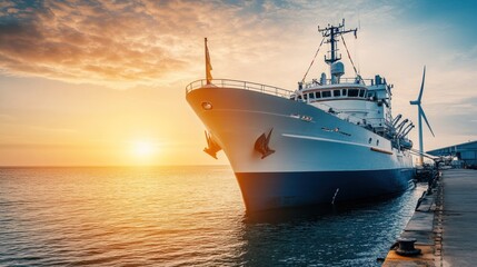 Obraz premium Ship Docked at Sunset