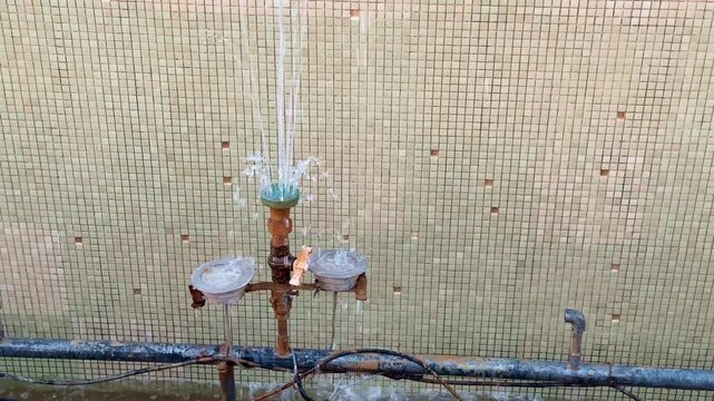 Closeup of water fountain at the park in india, Fountain is in the park in summer.