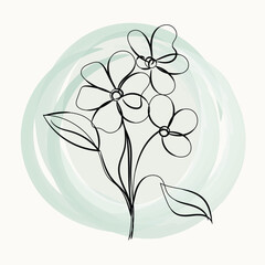 Elegant Minimalist Line Art Flowers on Soft Green Watercolor Background