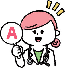 アンサーマークを持つ女性医師