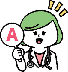 アンサーマークを持つ女性医師