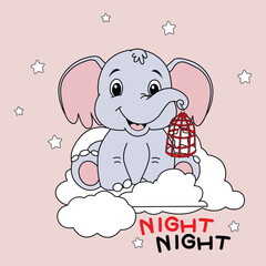 Cute elephant holding a birdcage with the message 