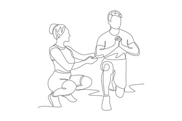 Personal training provides squat movement instructions. Personal training concept one-line drawing