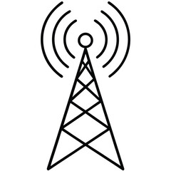 Simple Communication Tower Outline Icon With Transmitting Signal Waves Design
