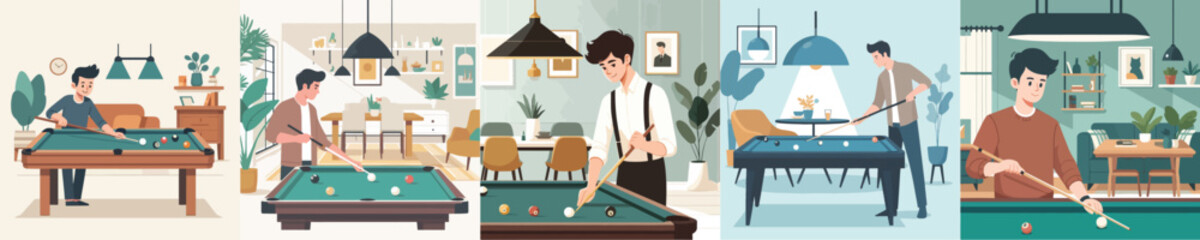Fototapeta premium vector character of young man playing billiards