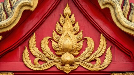 Fototapeta premium Decorative lotus motifs in Thai style with bold red and gold contrast