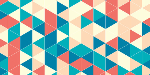 Seamless geometric pattern with triangles. Gradient mosaic pastel background on triangle pattern illustration vector seamless pattern of geometric background. Abstract Delaunay Voronoi color diagram .
