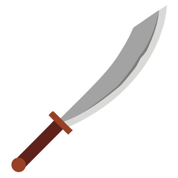 Vector Illustration Of Khukuri Knife With Brown Handle And Sharp Silver Blade
