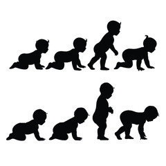 Baby Development Stages Silhouettes Crawling to Walking