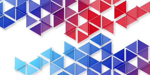 Graphic design layout with triangle graphic elements and space with red and navy blue gradient colored triangle design background. abstract triangle pattern banner design. Design template triangles.