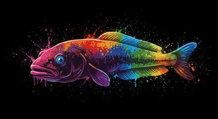 Fototapeta premium Rainbow Splatter Fish: A vibrant and contemporary aquatic artwork illustration