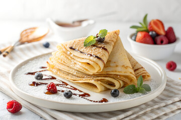 Delicious Crepes with Berries and Chocolate