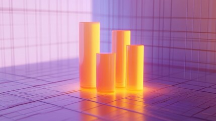 Futuristic glowing bar graph floating over a digital grid with orange and purple tones
