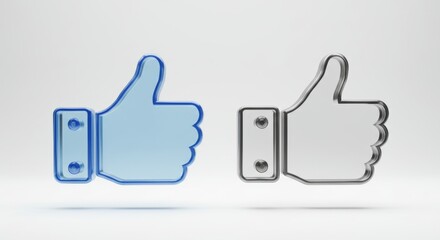 Obraz premium Elegant glass thumbs-up icons in light blue and silver conveying positivity