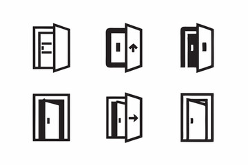 Open door icon set collection in minimalist black and white design