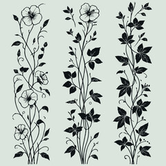 Fototapeta premium Hand drawn wild flowers Botanical drawing. line art grasses, stems illustration. Black and White Meadow herbs. Herbaceous blooming plants. Set of outline doodle floral sketch Leaves
