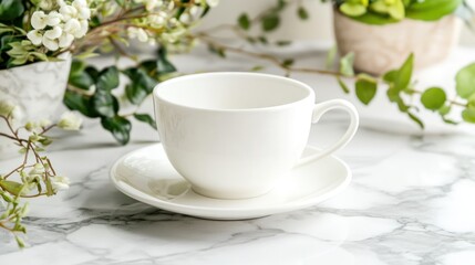 White Teacup on Marble Surface