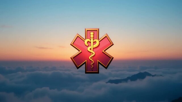 Medical Symbol of Life Emerges from Clouds at Sunset - Symbolizing Hope and Healing