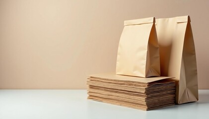 Stack of plain paper bags ready for customization, gift, reusable