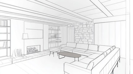 Fototapeta premium Interior design sketch of a modern living room.