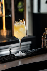 Golden Hour Cocktail Icy Yellow Drink in Elegant Glassware