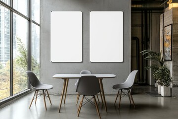 Modern Dining Area with Blank Posters