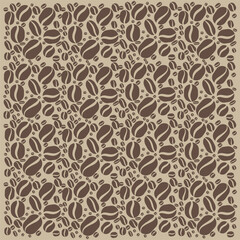 Coffee bean pattern. Brown seamless texture. Vintage coffee ornament. Vector food background.