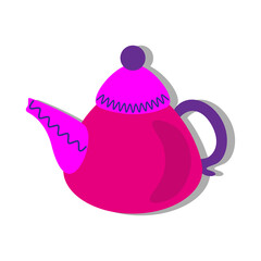 Pink teapot object. Bold kitchen utensil. Vector cartoon item. Bright color style.