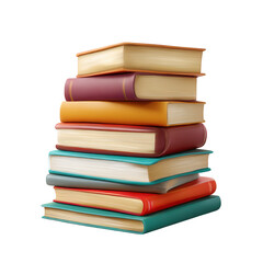 Fototapeta premium Stack of colorful books isolated on 3d novel pages paper cover retro study on transparent background