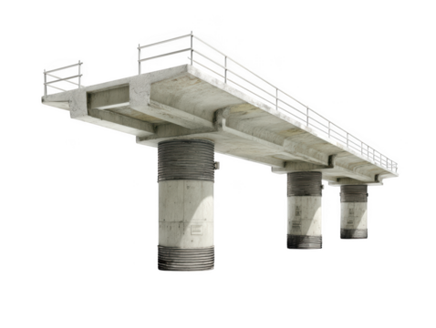Modern concrete bridge structure elevated highway design engineering 3d on transparent background